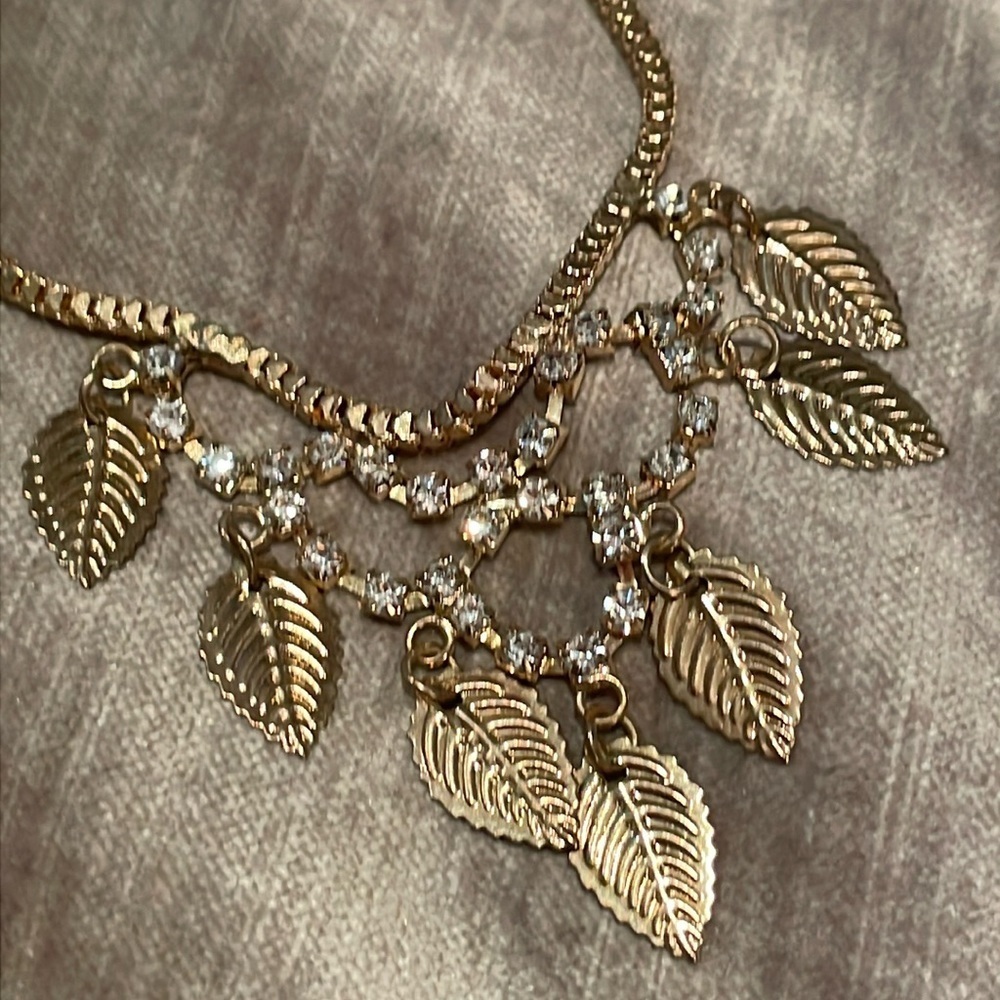 Rhinestone Leaf Necklace